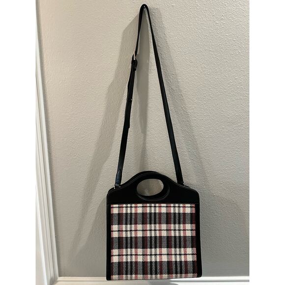 Canvas Leather NWOT Black Red Cream Crossbody Vintage Tote Laptop Briefcase - Picture 5 of 8